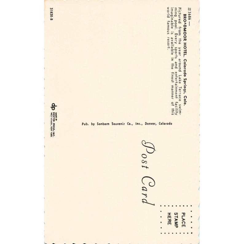 Broadmoor Hotel Colorado Springs CO Chrome Postcard Dexter Press Pool c1950s image 2