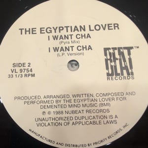 The Egyptian Lover DSL'S I Want Cha 12" Vinyl Single 1988 NuBeat VL 9754 VG image 4