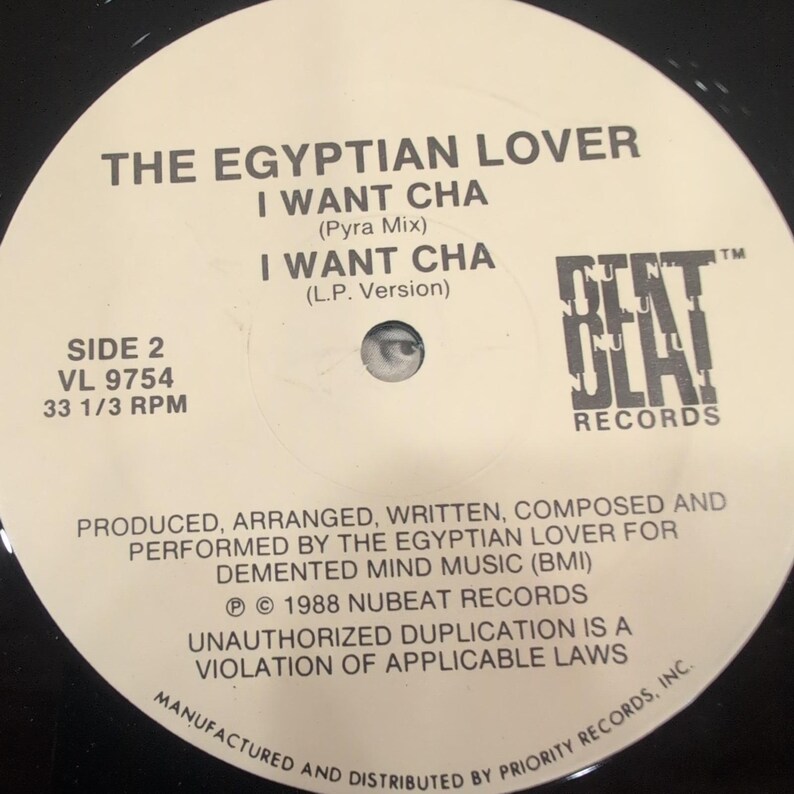 The Egyptian Lover DSL'S I Want Cha 12" Vinyl Single 1988 NuBeat VL 9754 VG image 4