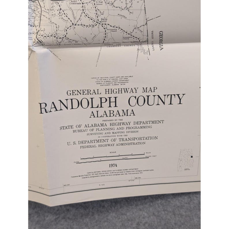 VTG 1974 Randolph County Alabama Highway Map - Pre Lake Wedowee 24" x 18" image 2