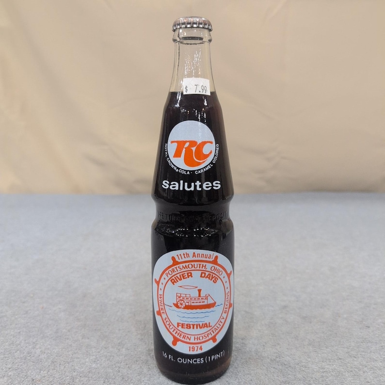 VTG 1974 RC Cola Portsmouth Ohio River Days Festival Commemorative Bottle 16oz image 1