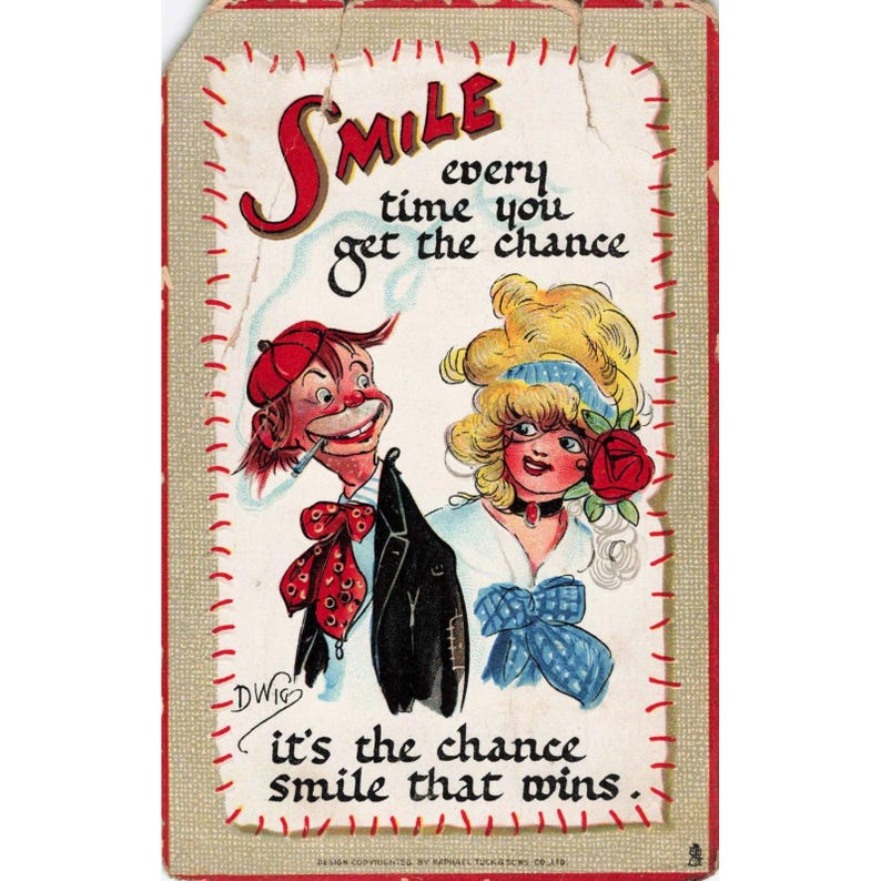 Vintage Raphael Tuck & Sons Postcard Smiles Series 169 D Wig Illustration 1909 image 1