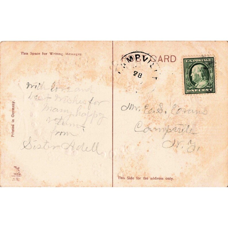 Antique Embossed Birthday Postcard Pink Roses Blue Forget-Me-Nots Germany 2132 image 2