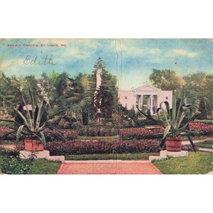 Vintage ansichtkaart van Shaw's Garden St. Louis MO uit 1910, uitgegeven door V. O. Hammon Pub Co., Missouri. afbeelding 1