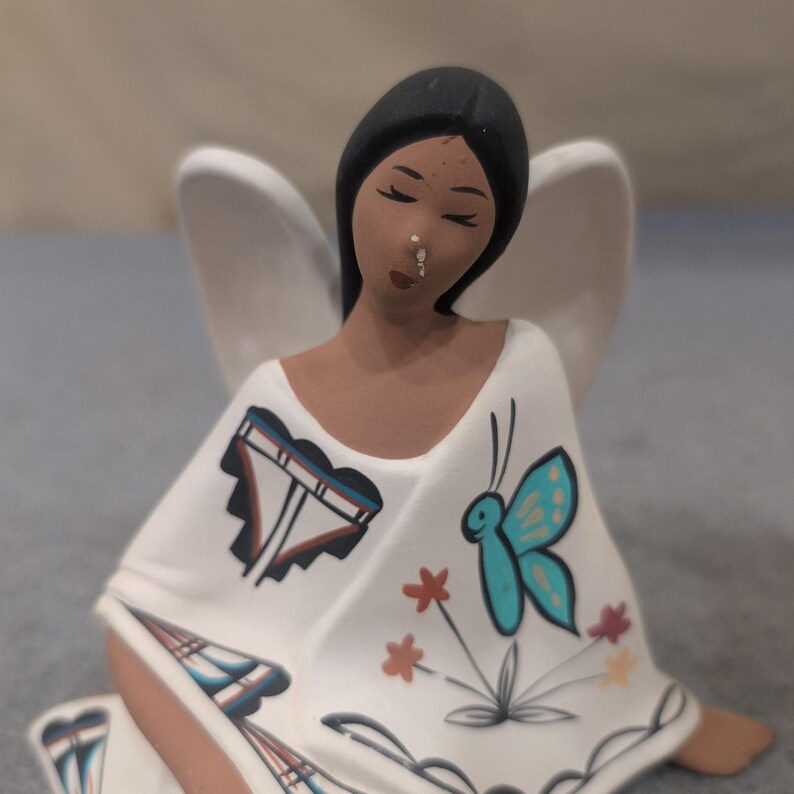 Southwestern Hand Painted Clay Angel Figurines Set of 2 Navajo Signed image 3