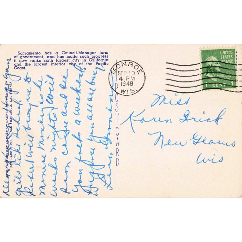 Sacramento, Kaliforniens stadshus, vintage linnevykort 1948 Longshaw #1315, postat bild 2