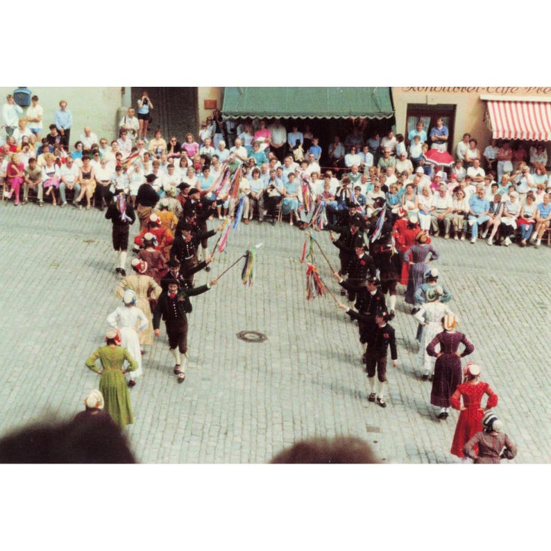 Vintage Photo European Folk Dance Festival Cobblestone Town Square Costume VG+ image 1