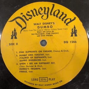 Walt Disney Dumbo Original Motion Picture Soundtrack Vinyl LP Disneyland DQ 1204 image 2
