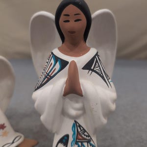 Southwestern Hand Painted Clay Angel Figurines Set of 2 Navajo Signed image 2