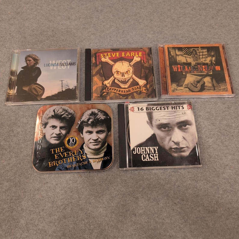 Outlaw Country CD Lot Johnny Cash Willie Nelson Steve Earle Lucinda Williams 5 per pak afbeelding 1