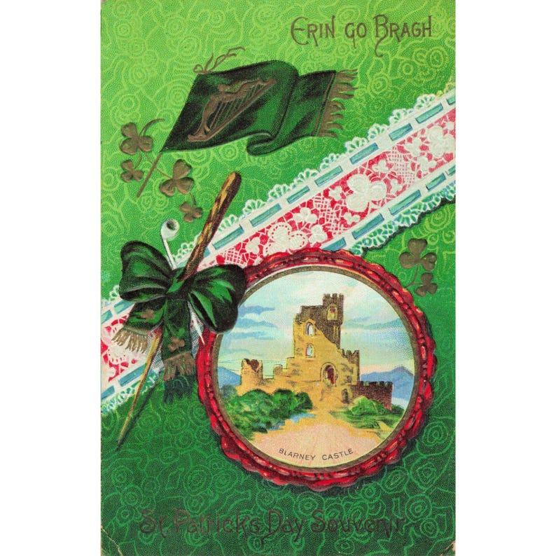 Vintage 1911 St Patricks Day Postcard Blarney Castle Erin Go Bragh Embossed VG image 1