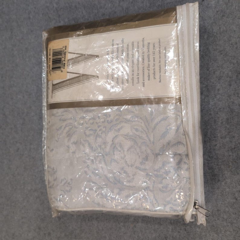 Wamsutta Elite Sateen Padded Pillow Sham King Damask 100% Pima Cotton White Blue image 5