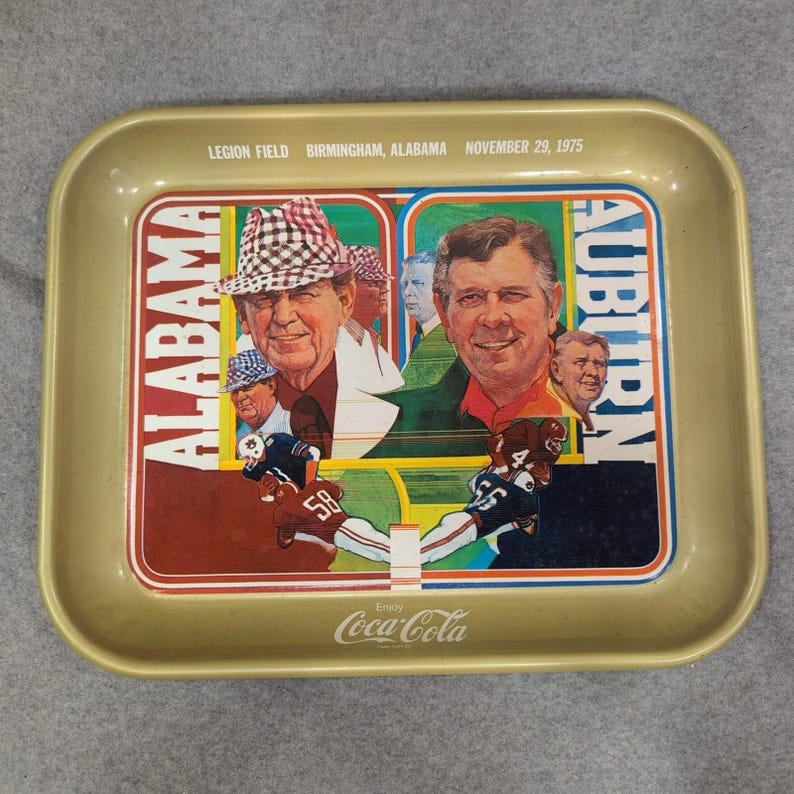 Vintage 1975 Alabama Auburn Iron Bowl Coca-Cola Tray Bear Bryant Shug Jordan image 1