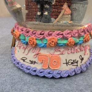 Happy 70th Birthday Signed Emmett Kelly Jr. Snow Globe Musical Clown Baker image 2
