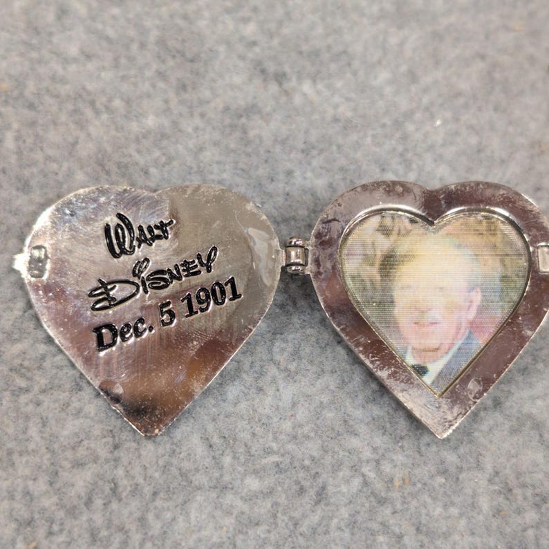 Disney 100th Birthday Walt Disney Heart Locket Pin 77 2001 Silver Tone 1901-2001 image 5