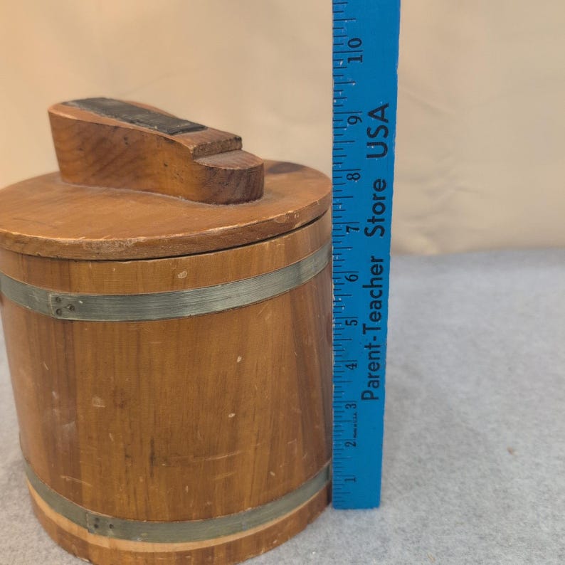Vintage Firkin Style Wooden Shoe Shine Bucket with Footrest and German Brush image 6