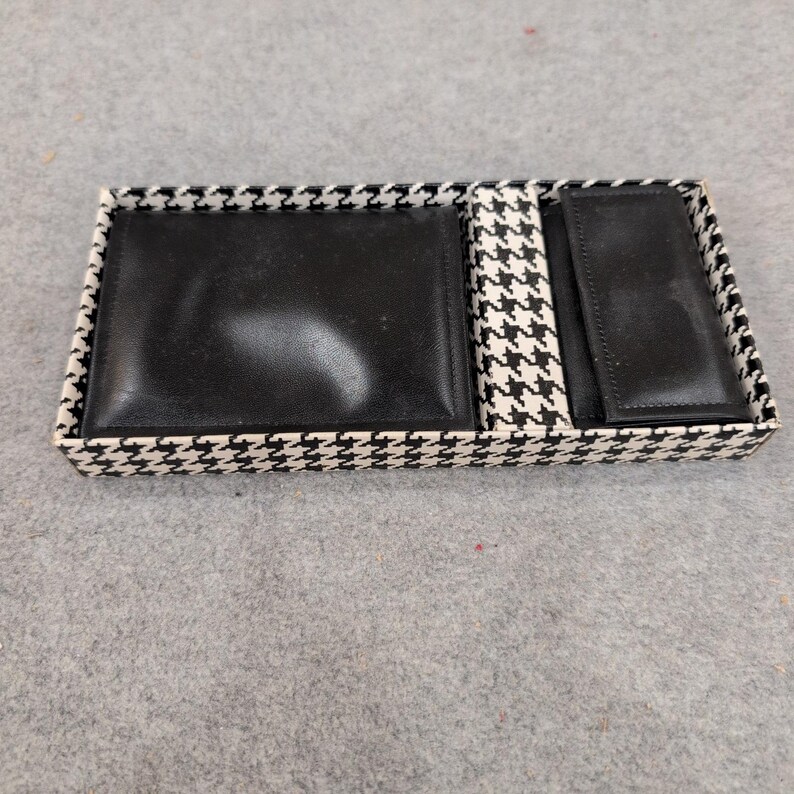 Vintage Herren Geschenkset Brieftasche und Schlüsseletui Schwarzes Hahnentrittmuster VG + Bild 1