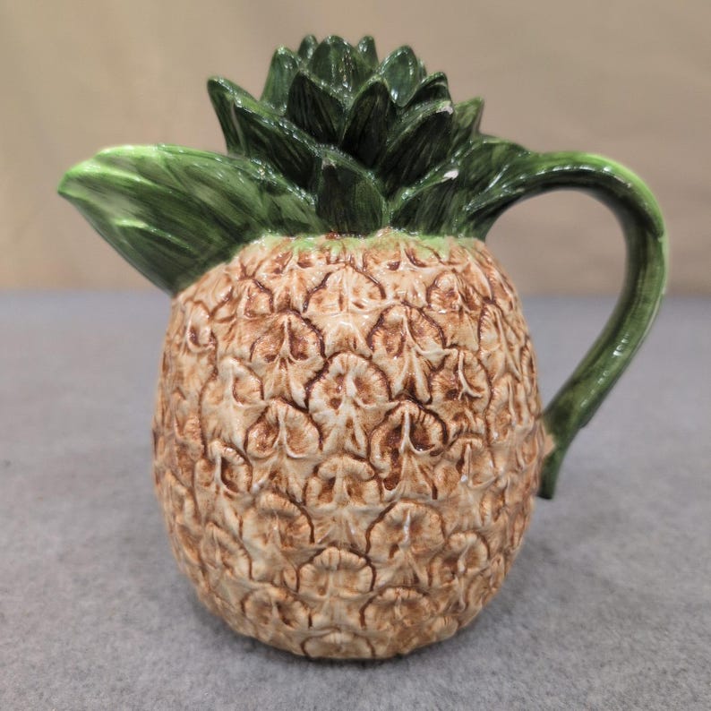 The Haldon Group 1986 Ceramic Pineapple Pitcher Creamer Yellow Green Vintage image 1