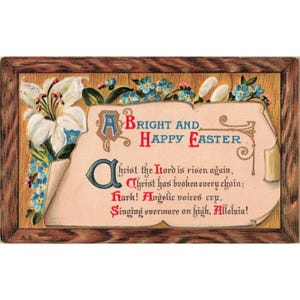 Postal de Pascua antigua de 1910 con relieve, poema religioso de lirio blanco, Manitowoc, WI VG imagen 1