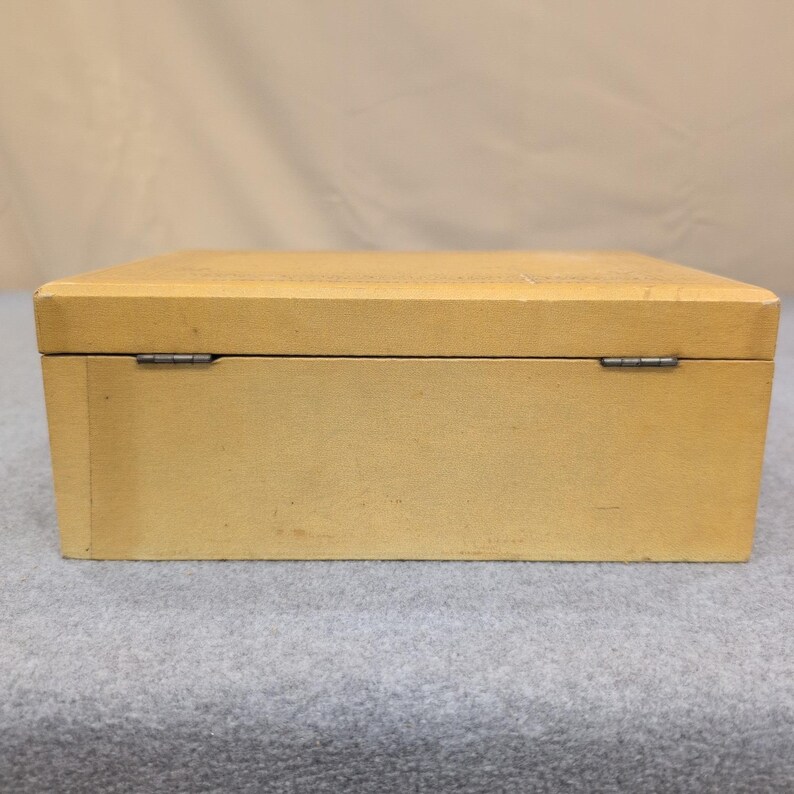 Vintage Tan Kunstleder Schmuck Box Teal Samt Futter Multi Tier Schublade Riegel Bild 9