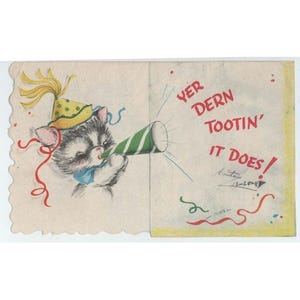 Vintage 1947 New Year Greeting Card Kitten Party Hat American Greetings image 3
