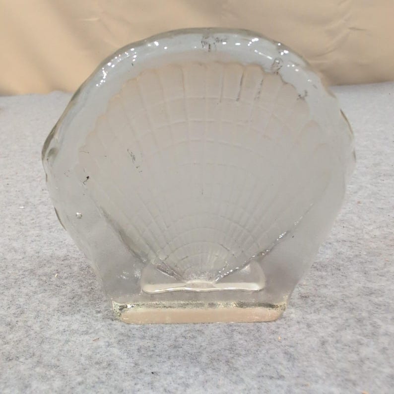 Vintage Clear Frosted Glass Scallop Sea Shell Paperweight Coastal Decor image 1