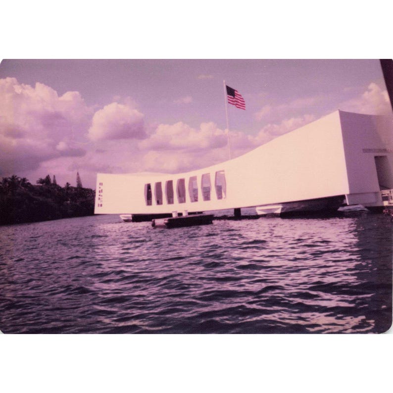 Vintage USS Arizona Memorial Pearl Harbor Hawaii Color Photograph Print image 1
