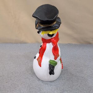 Vintage Hand Painted Ceramic Snowman Figurine with Top Hat and Red Scarf image 3