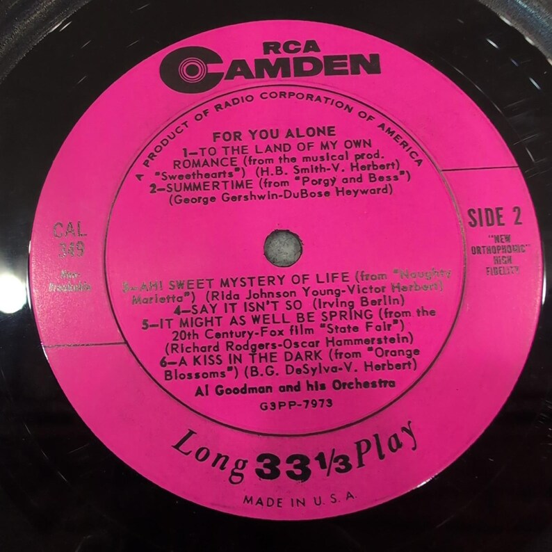 Al Goodman Orchestra For You Alone RCA Camden CAL 349 Vinyl LP Record Showtunes image 2