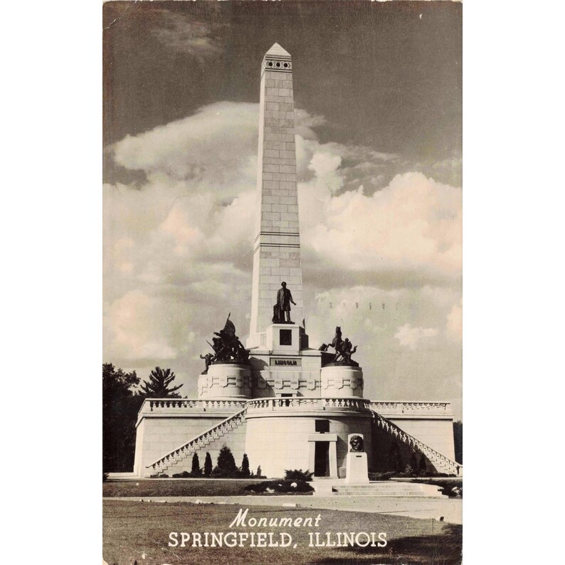 Vintage 1950 Lincoln Tomb Monument Postcard Springfield Illinois RPPC VG image 1