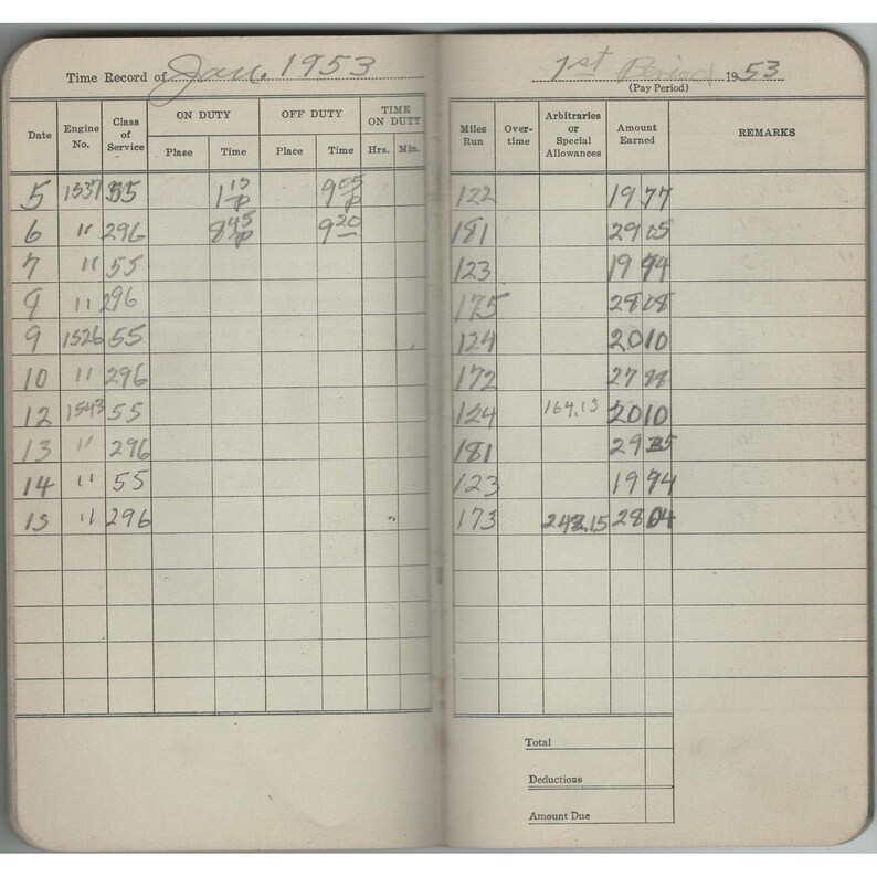 Vintage 1953 Enginemen's Time Book Brotherhood Locomotive Firemen Railroad image 3