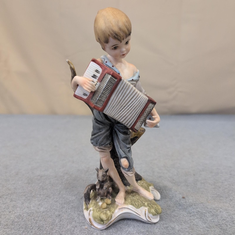 Vintage Folk Singers Porcelain Boy with Accordion Figurine 2147 Matte Finish image 1