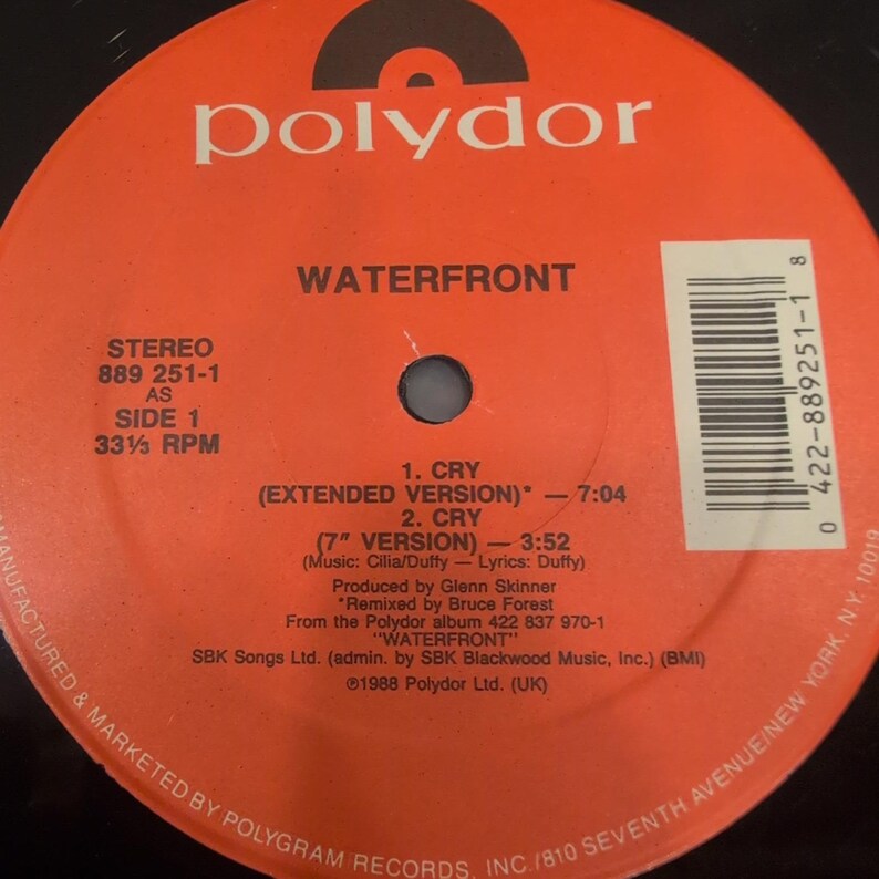 Waterfront Cry 12 Inch Vinyl Single Polydor 889 251-1 1989 Pop 33 RPM Extended image 4