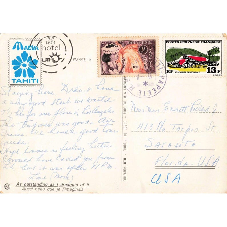 Vintage Maeva Hotel Tahiti Postcard Papeete French Polynesia Interior View VG image 2