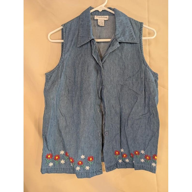 Vintage Temptations Ärmelloses Denim-Shirt Blumenstickerei M Bild 1