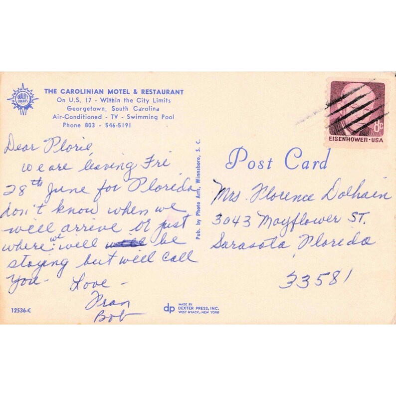 Vintage The Carolinian Motel Restaurant Georgetown SC Quality Courts Postcard image 2