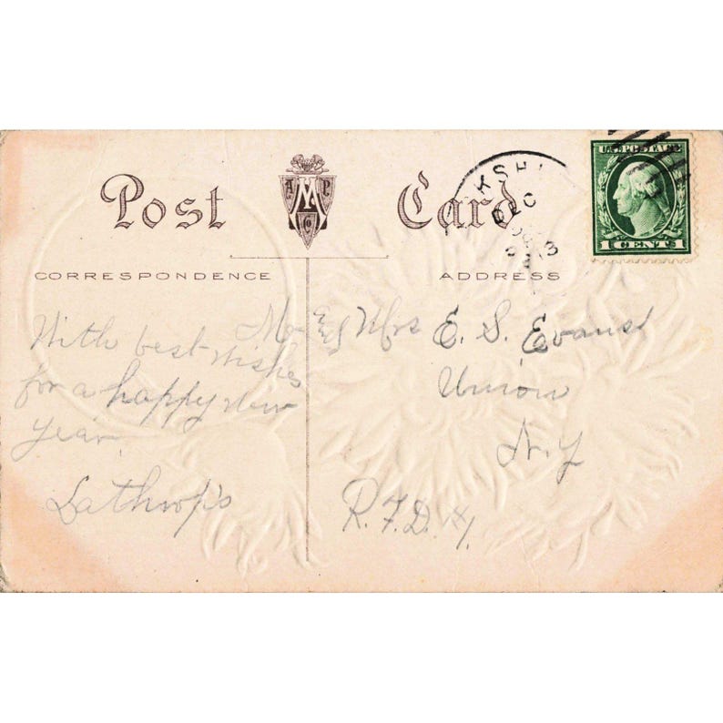 Vintage Neujahrsgrüße Postkarte Motive Blumen Serie 461 Geprägtes Landhausblumenmotiv Bild 2