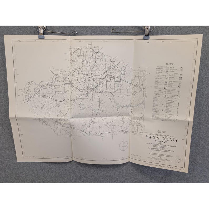 Vintage 1979 Macon County Alabama Highway Map Road Atlas Tuskegee 25" x 18" image 1