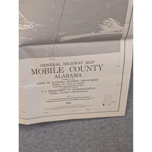 VTG 1982 Mobile County Alabama General Highway Map 39" x 18" Bayou La Batre image 2