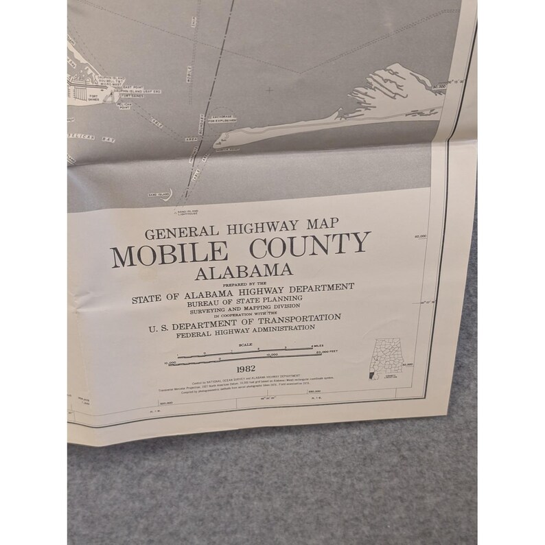 VTG 1982 Mobile County Alabama General Highway Map 39" x 18" Bayou La Batre image 2