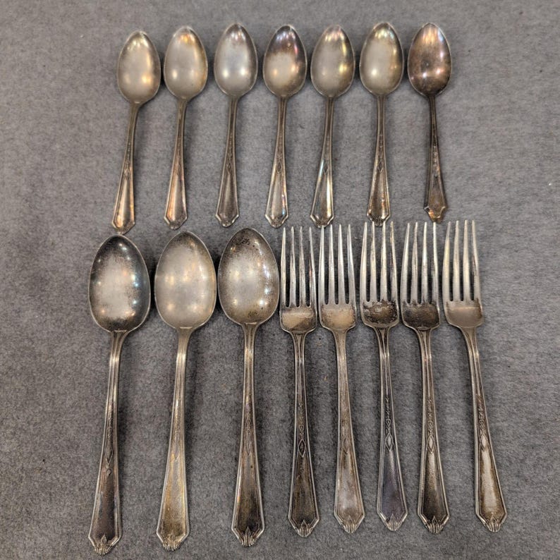 Lafayette Silver Plate 15pc Flatware Set Art Deco Forks Spoons Vintage Cutlery image 1