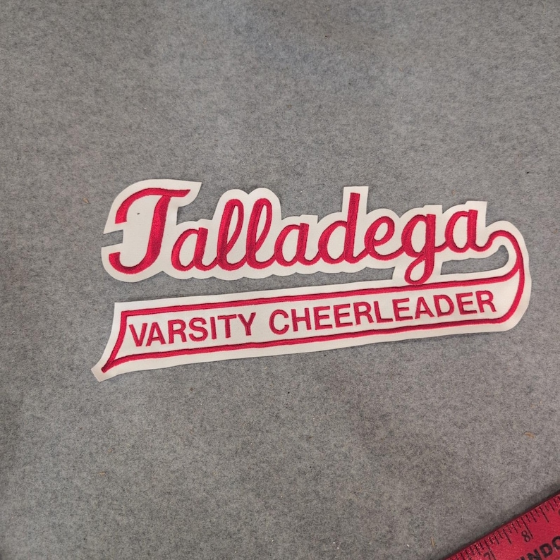 Talladega Varsity Cheerleader Red White Embroidered Letterman Jacket Patch image 1
