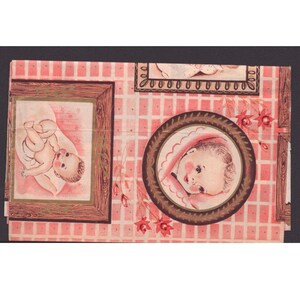 Papier cadeau vintage milieu du siècle pour bébé, éphémères roses et bleues, bébé endormi, état très bon. image 4