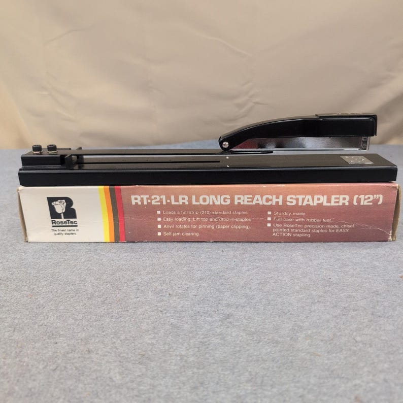 RoseTec RT-21-LR Long Reach Stapler 12 Inch Capacity Black Metal Office Tool image 1