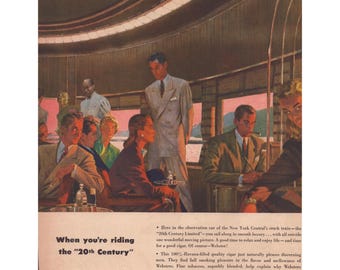 Vintage Webster Cigars 20th Century Limited Train Magazine Print Ad 12x9 VG+