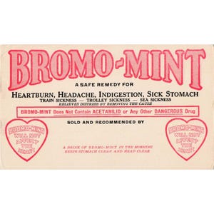 Vintage Bromo-Mint Trade Card Patent Medicine Heartburn Remedy Ephemera image 1