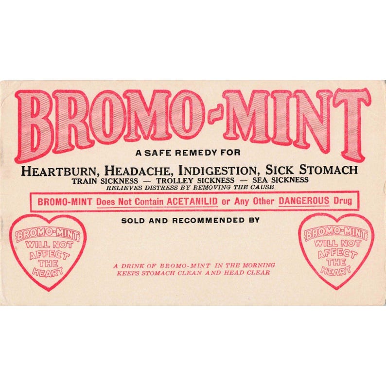 Vintage Bromo-Mint Trade Card Patent Medicine Heartburn Remedy Ephemera image 1