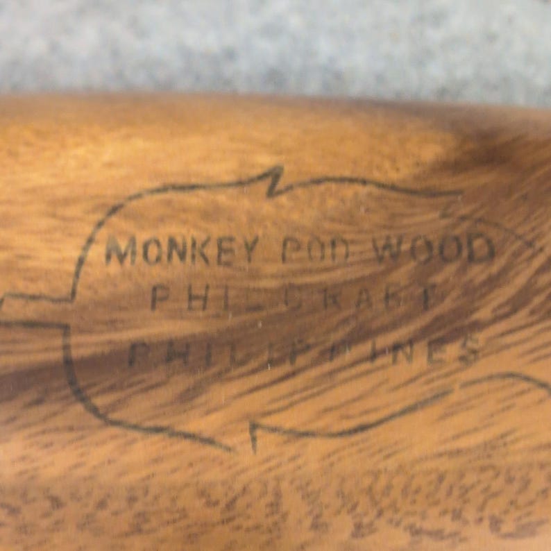 Philcraft Monkey Pod Wood Leaf Tray Hand Carved Philippines Brown image 6