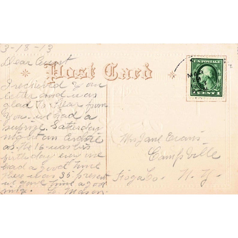 Vintage 1913 Embossed Easter Blessing Postcard Lilies Landscape B193 NY Postmark image 2