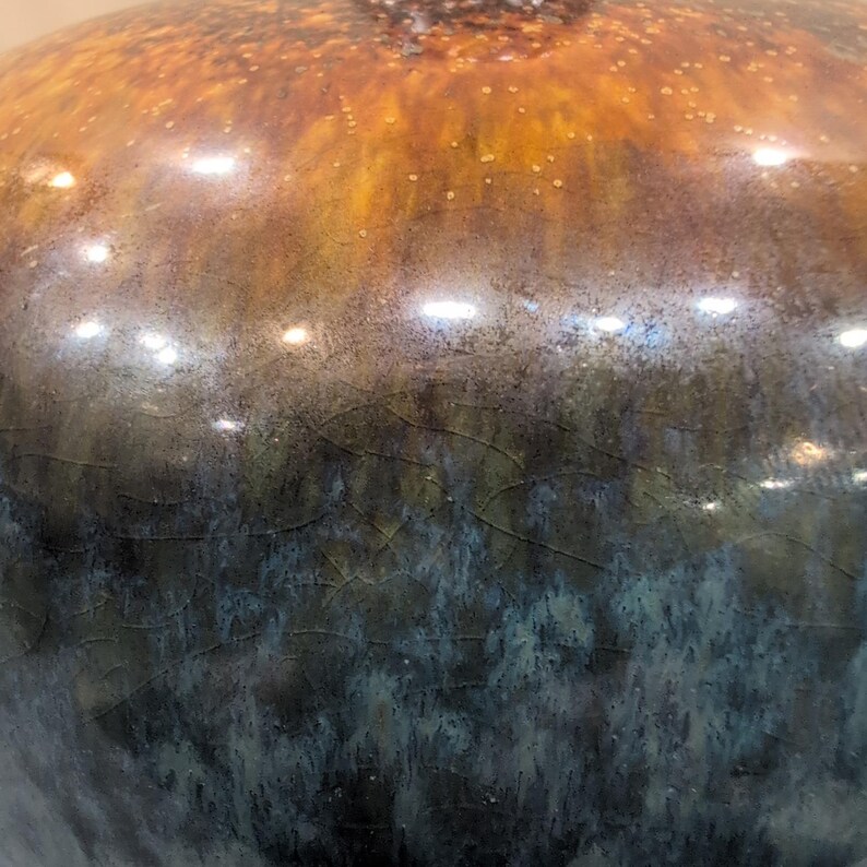 Unattributed Studio Pottery Vase Hand Thrown Stoneware Brown Blue Drip Glaze image 2
